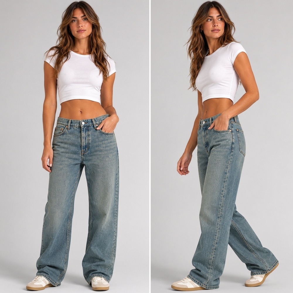 SONG Women Wide Leg High Rise Light Wash Blue Baggy Cotton Denim Jeans Size 5/27